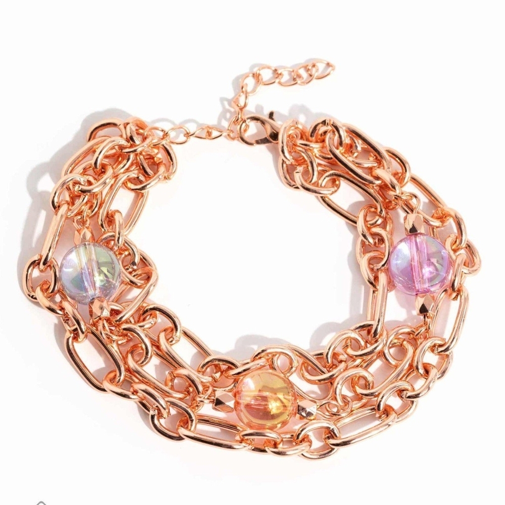 Paparazzi Gold and Pink Bracelet with Dainty Chain Design Dawn of a New Day